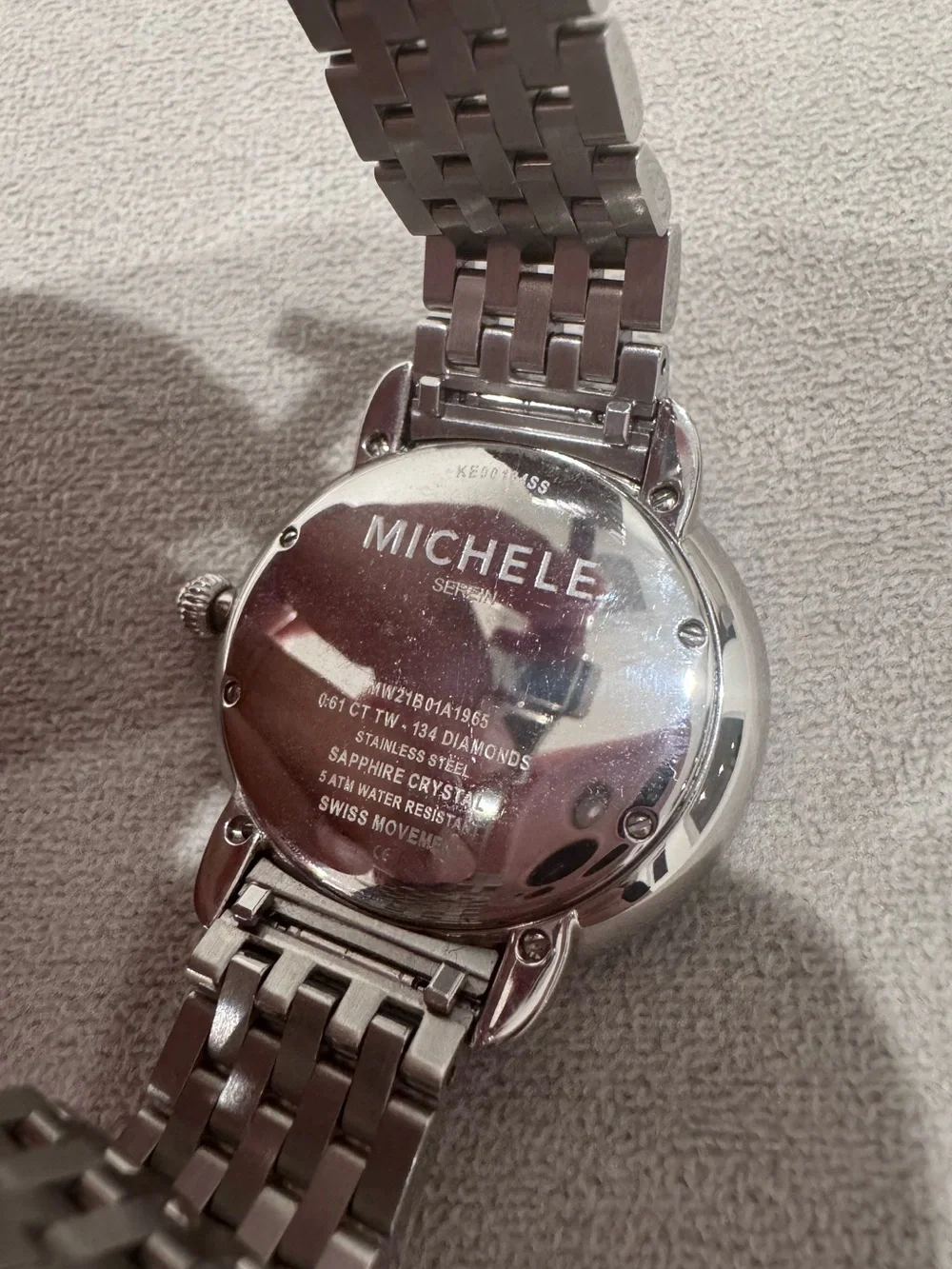 Michele Serein Collection Silver Bracelet Black MOP Dial Diamond Bezel Watch